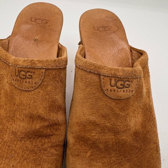 UGG Women's Abbie Mule Wood Heel Clog Shearling Sherpa Shoe Brown Suede Size 7 - Picture 5 of 12